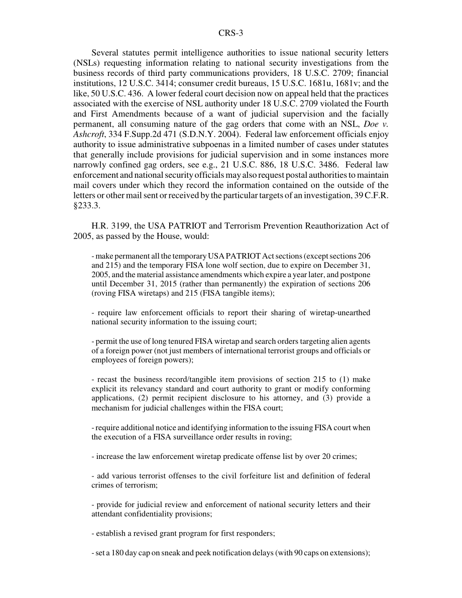 [20050811]RS22196_《美国爱国者法案》再授权提案及相关事项简介.pdf_第3页