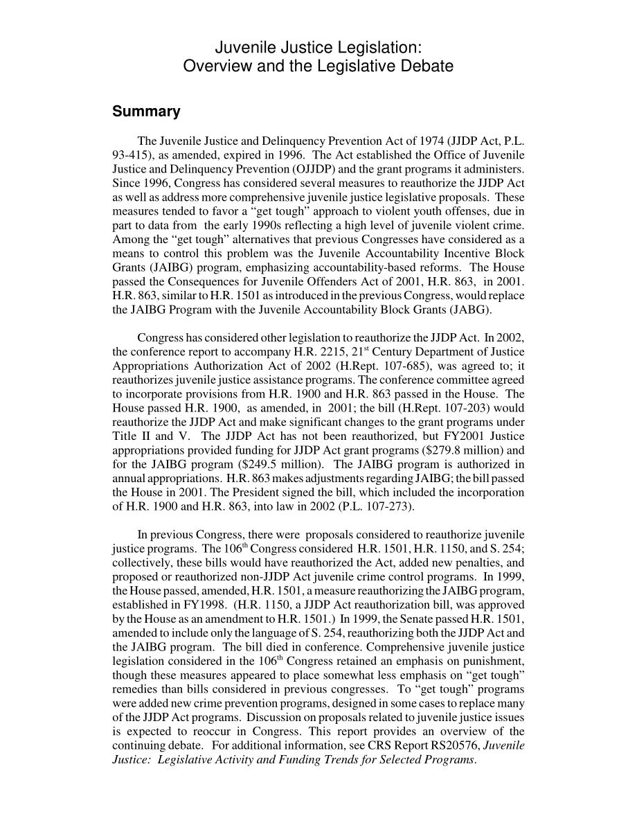 [20030925]RL30741_少年司法立法：概述和立法辩论.pdf_第2页