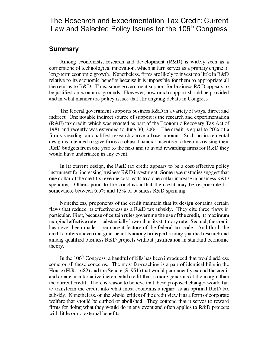 [20010122]RL30479_研究和实验税收抵免：第106届国会的现行法律和选定政策问题.pdf_第2页