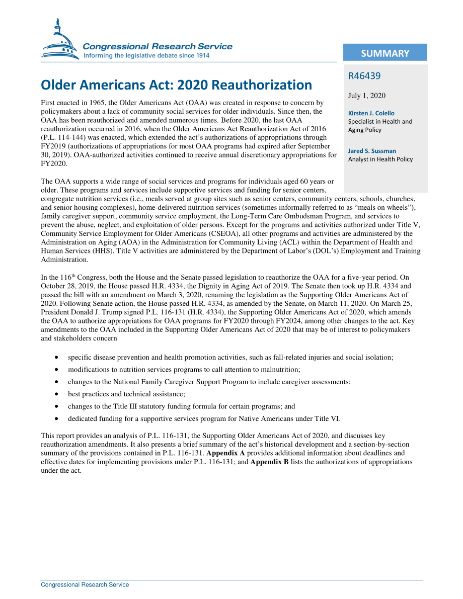 [20200701]R46439_美国老年人法案：2020年重新授权.pdf_第2页