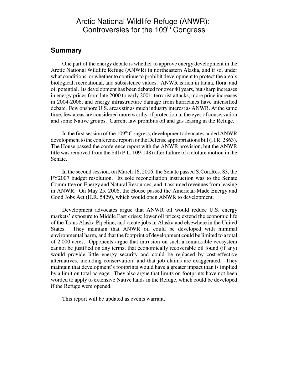 [20060707]RL33523_北极国家野生动物保护区（ANWR）：第109届国会的争议.pdf_第2页