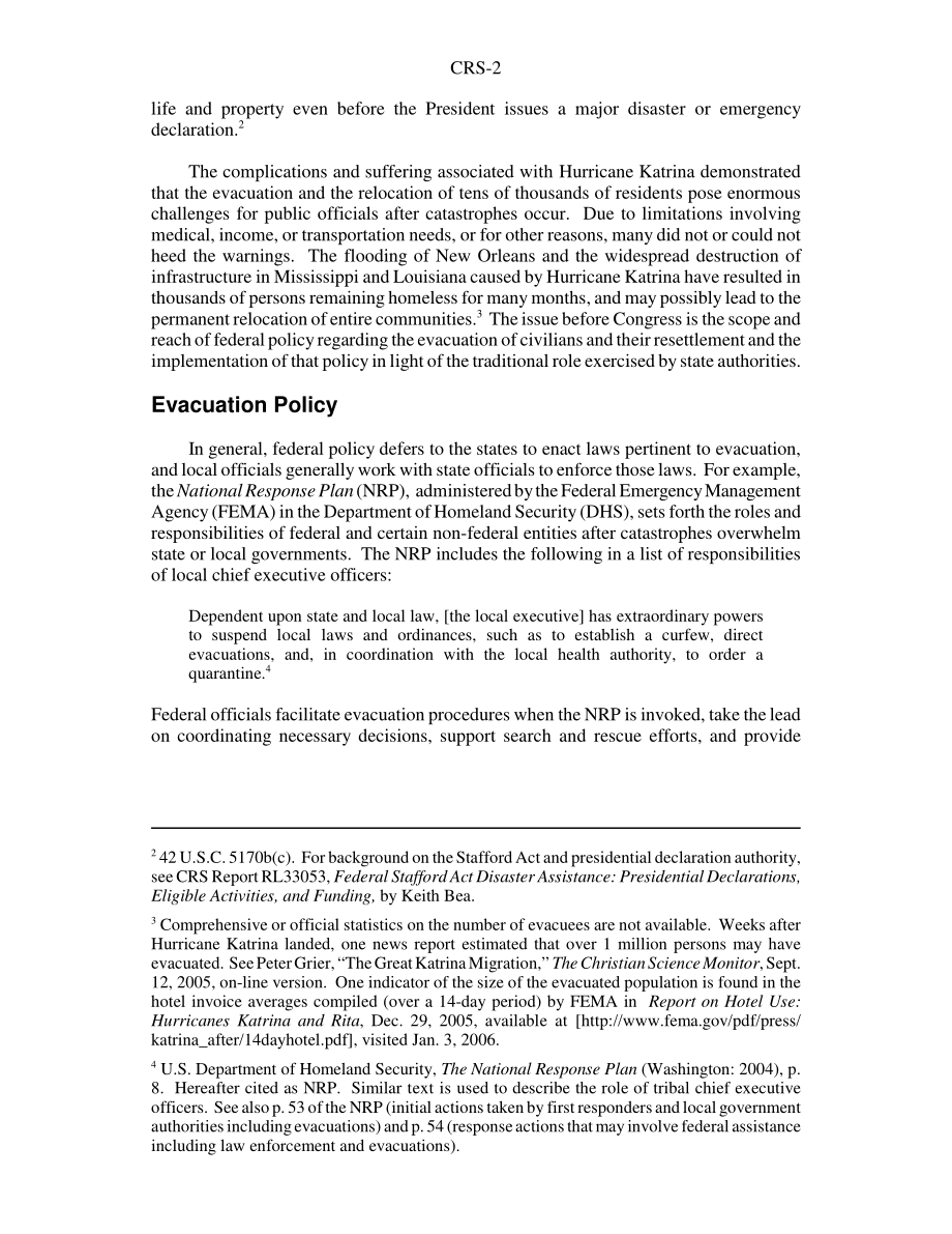 [20060817]RS22235_灾害疏散和流离失所政策：国会议题.pdf_第2页