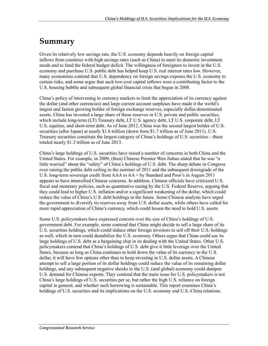 [20130819]RL34314_中国持有的美国证券：对美国经济的影响.pdf_第2页