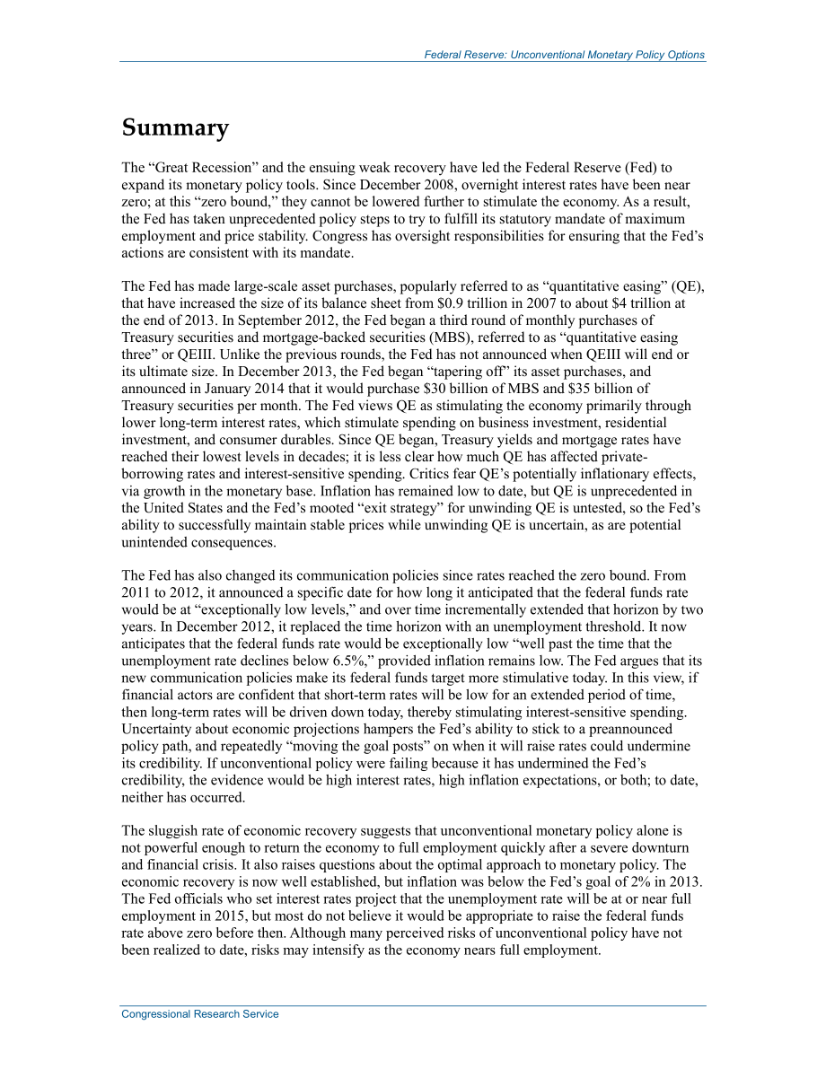 [20140206]R42962_美联储：非常规货币政策选择.pdf_第2页