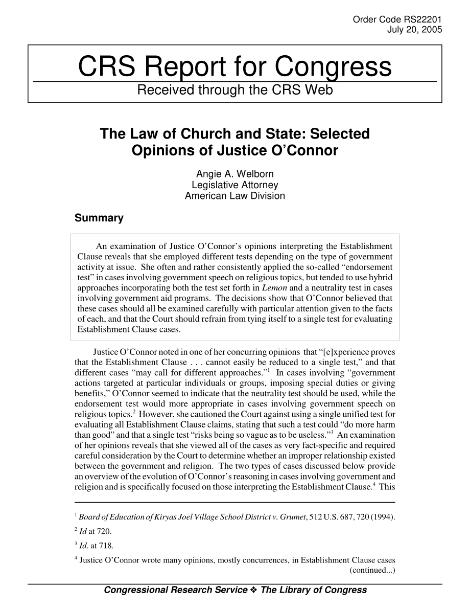 [20050720]RS22201_教会和国家法律：奥康纳法官精选意见.pdf_第1页