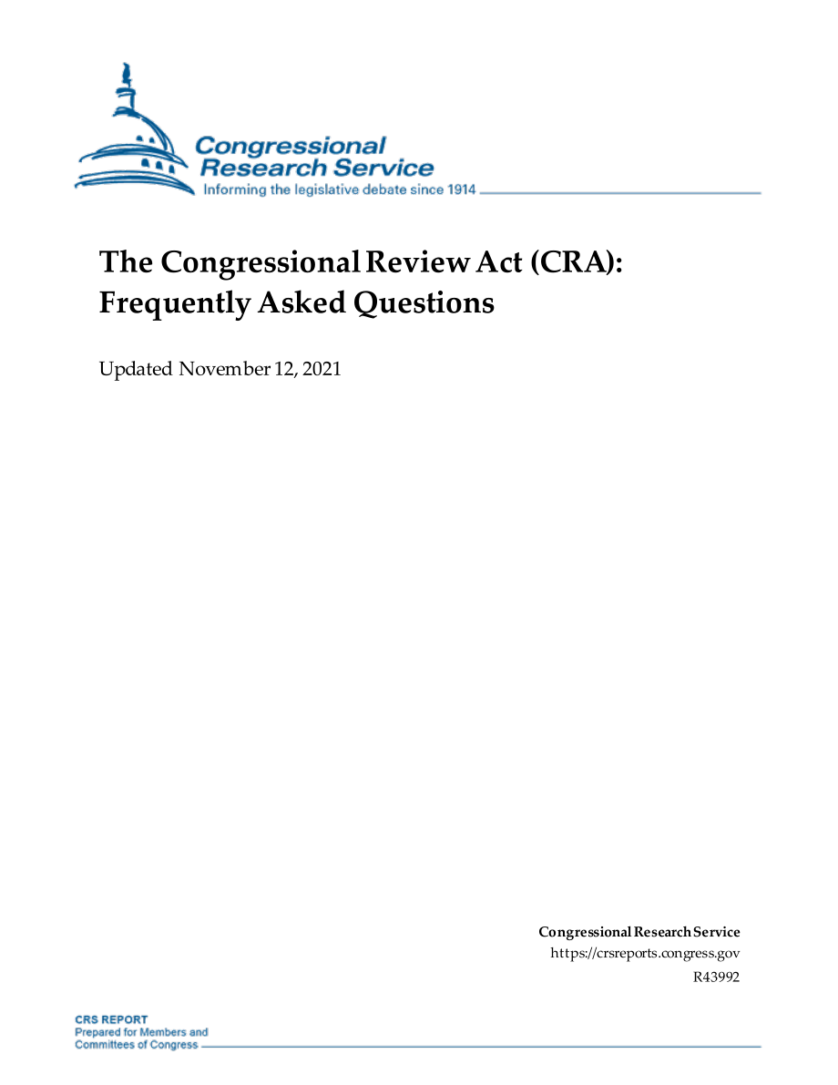 [20211112]R43992_国会审查法案（CRA）：常见问题解答.pdf_第1页