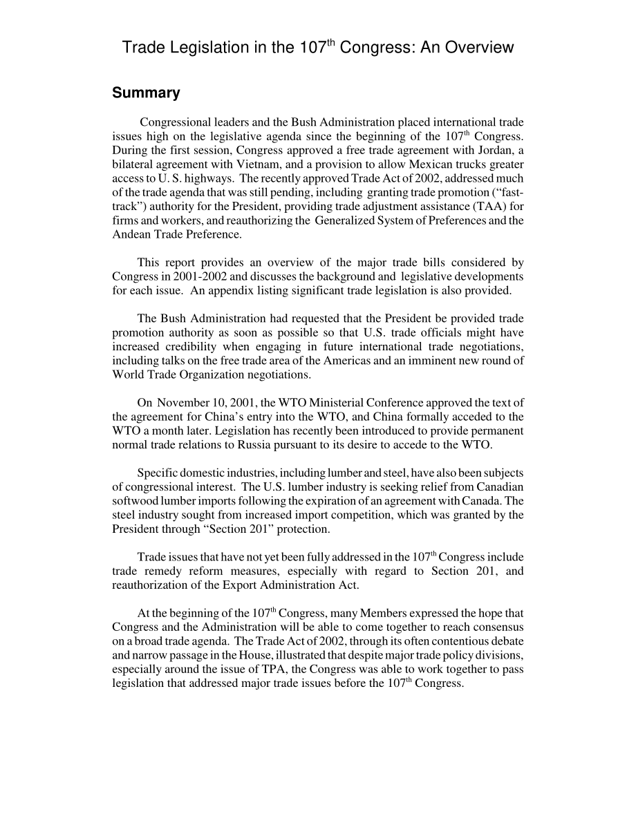[20020904]RL31070_第107届国会贸易立法：概述.pdf_第2页