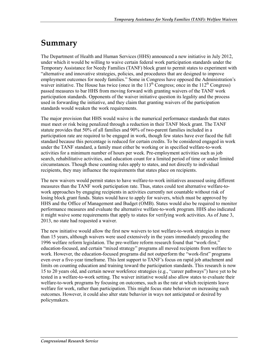 [20130604]R42627_贫困家庭临时援助（TANF）：福利豁免.pdf_第2页