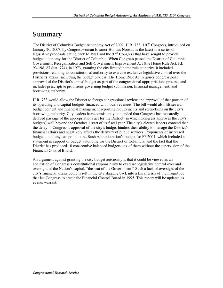 [20070830]RL34032_哥伦比亚特区预算自主权：H.R.分析733第110届国会.pdf_第2页