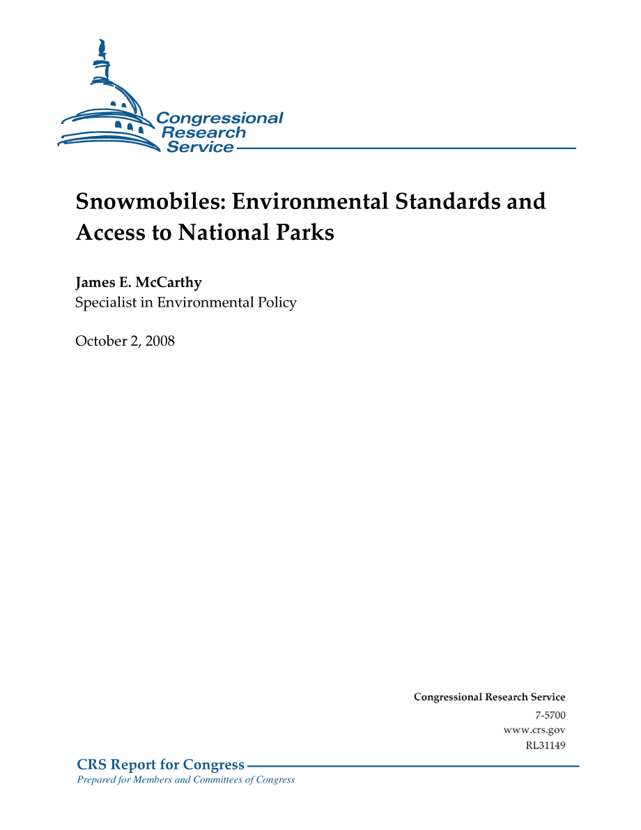 [20081002]RL31149_雪地汽车：环境标准和进入国家公园.pdf_第1页