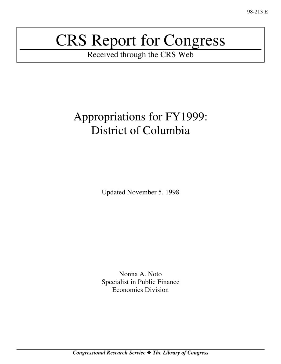 [19981105]98-213_Appropriations for FY 1999：哥伦比亚特区.pdf_第1页