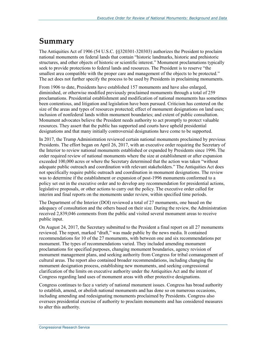 [20171018]R44988_国家纪念碑审查行政命令：背景和数据.pdf_第2页