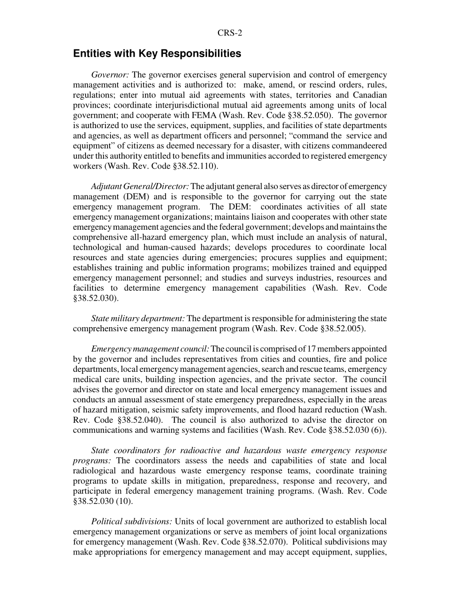 [20040922]RS21941_华盛顿应急管理和国土安全法定机构总结.pdf_第2页
