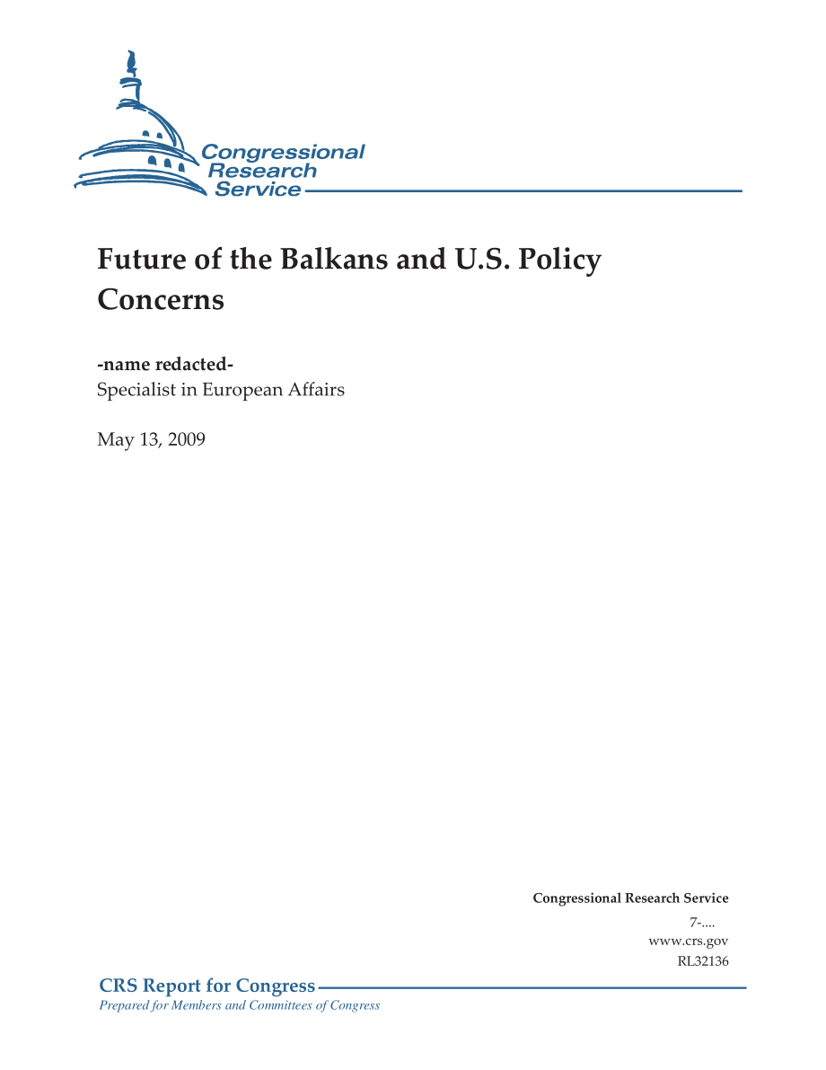 [20090513]RL32136_巴尔干半岛的未来和美国的政策担忧.pdf_第1页