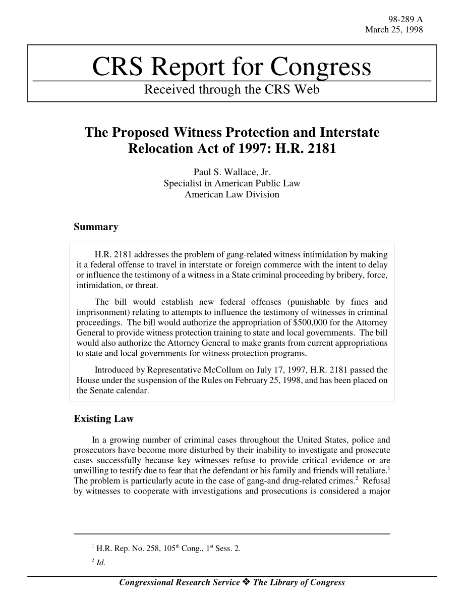 [19980325]98-289_1997年拟议的证人保护和州际搬迁法案：H、 R2181.pdf_第1页