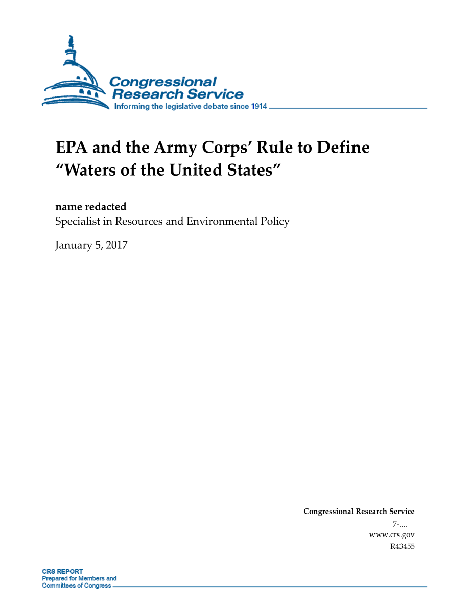 [20170105]R43455_EPA和陆军兵团对“美国水域”的定义.pdf_第1页