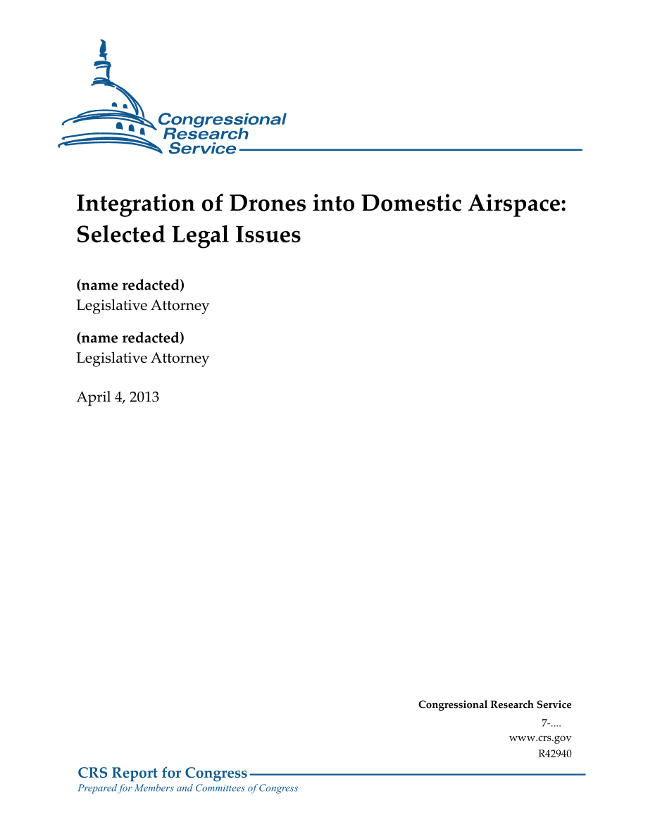 [20130404]R42940_无人机融入国内空域：选定的法律问题.pdf_第1页