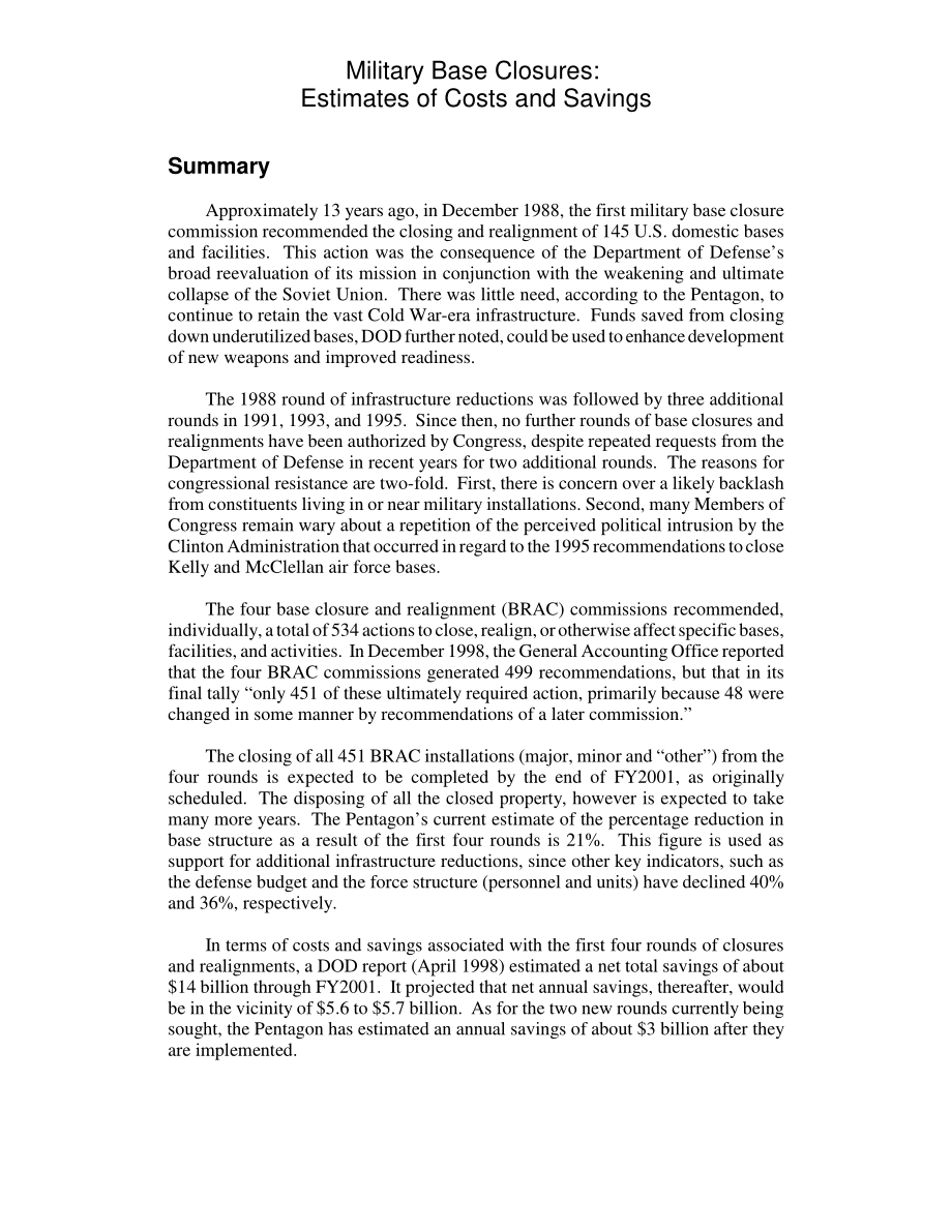 [20010607]RL30440_军事基地关闭：成本和节约估算.pdf_第2页