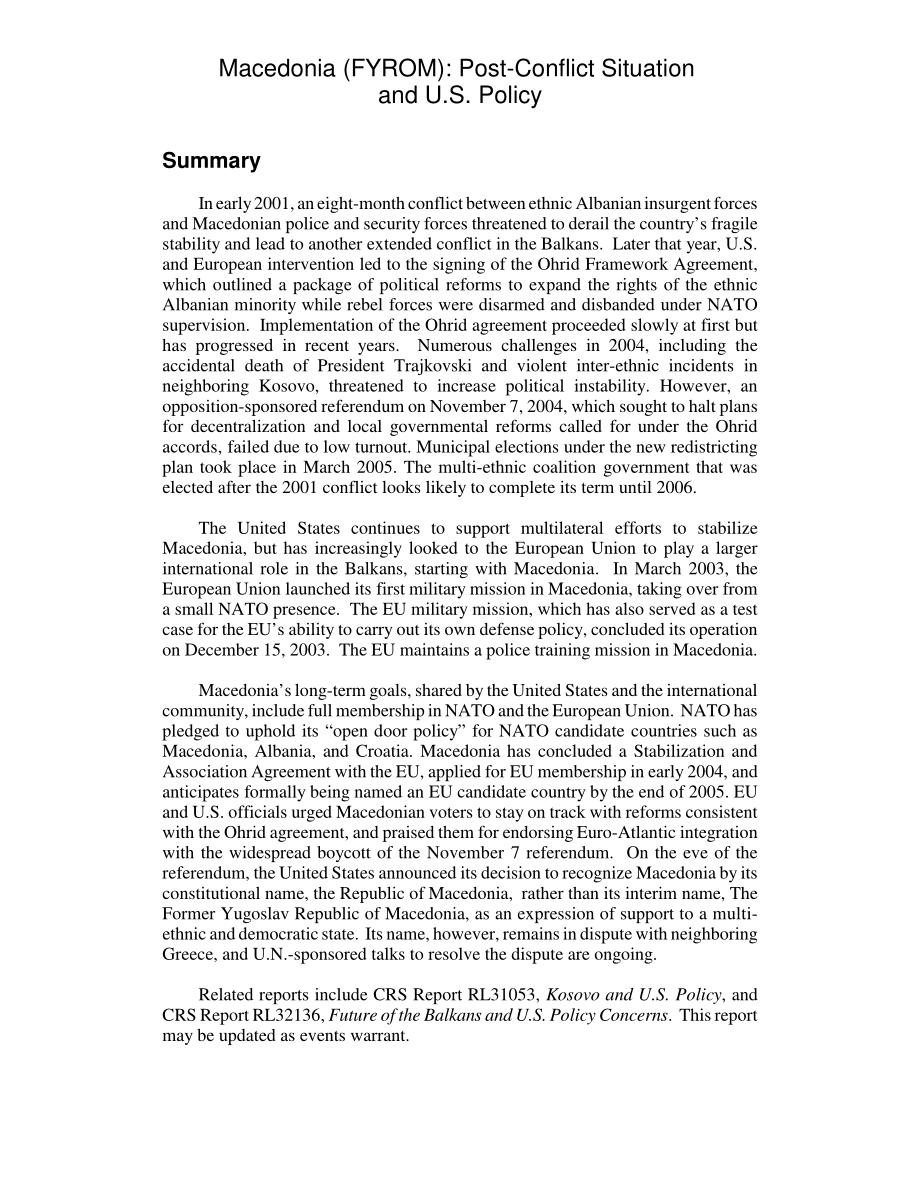 [20050617]RL32172_马其顿（FYROM）：冲突后局势与美国政策.pdf_第2页