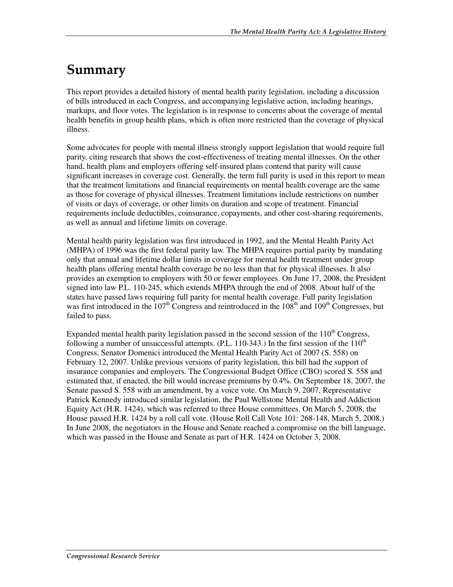 [20081029]RL33820_《心理健康平等法》：立法史.pdf_第2页