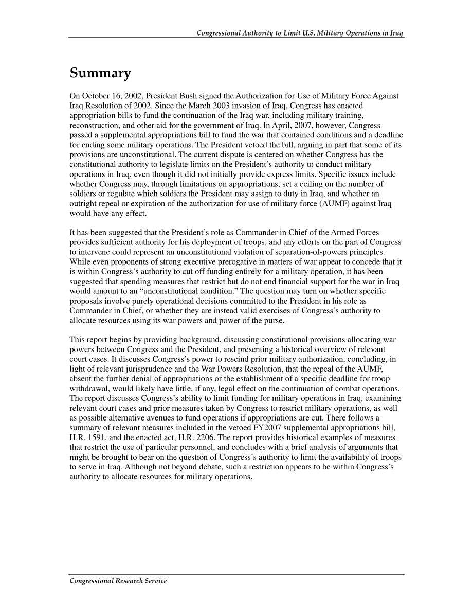 [20080227]RL33837_国会有权限制美国在伊拉克的军事行动.pdf_第2页