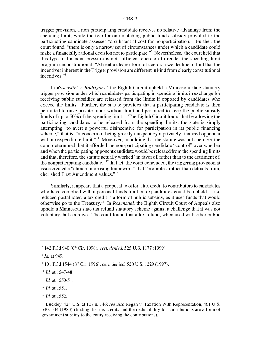 [20010322]RS20854_竞选资金改革和鼓励自愿限制候选人个人资金支出的措施：公共补贴和可变供款限额引发的宪法问题.pdf_第3页