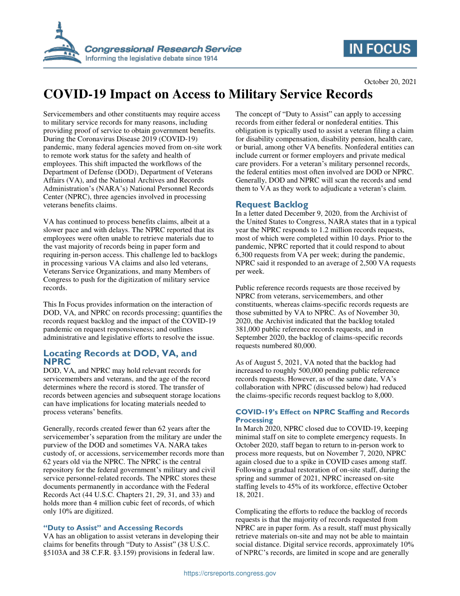 [20211020]IF11950_2019冠状病毒疾病对获取兵役记录的影响.pdf_第1页