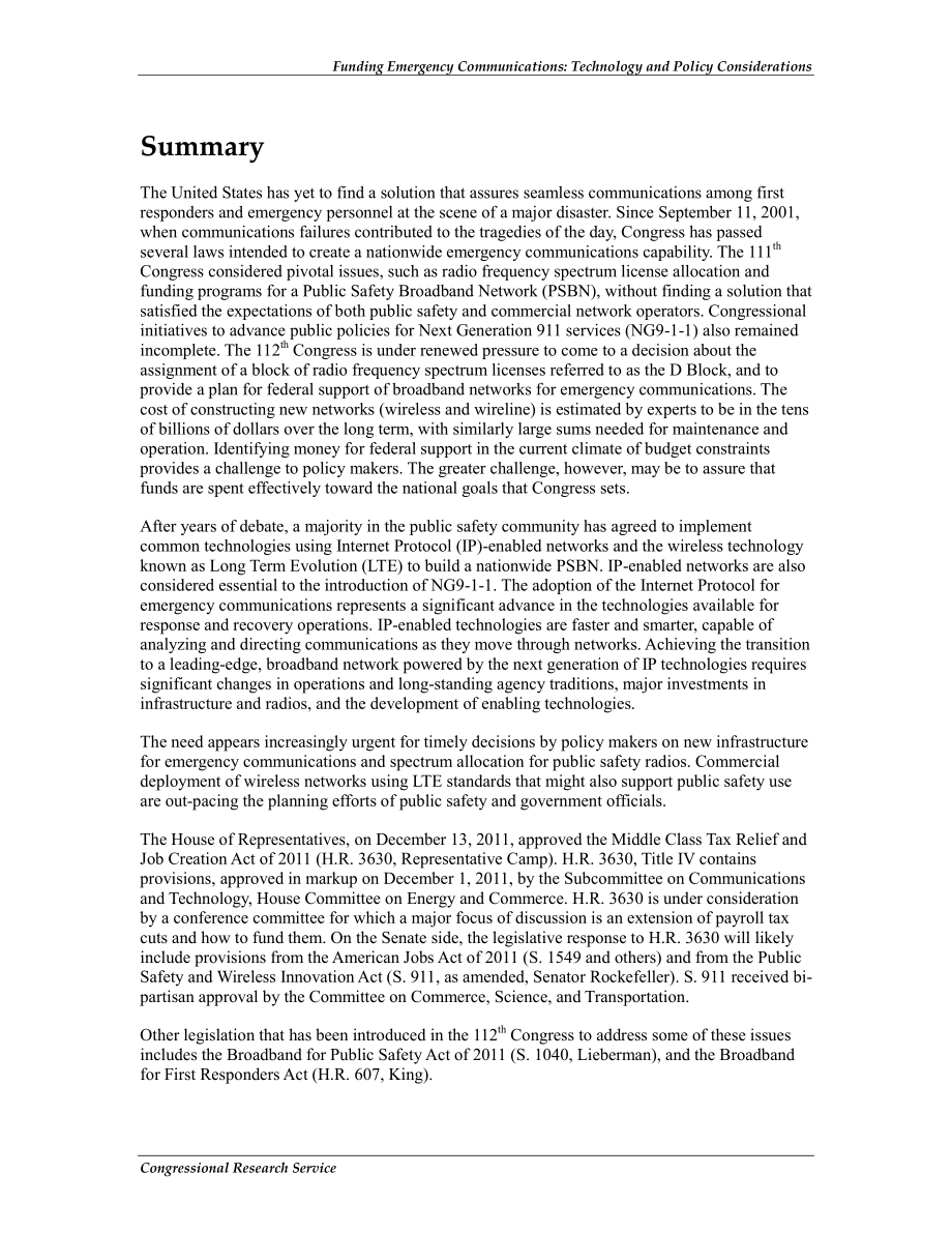 [20120105]R41842_资助应急通信：技术和政策考虑.pdf_第2页
