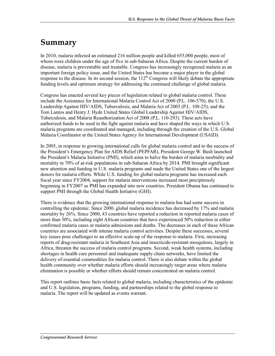 [20120615]R41644_美国应对全球疟疾威胁：基本事实.pdf_第2页