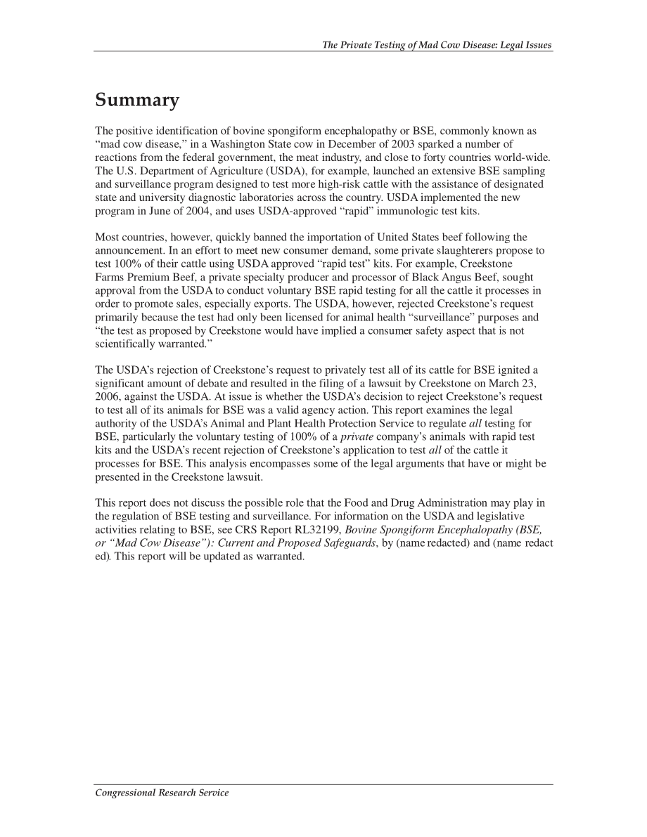 [20061003]RL32414_疯牛病私人检测：法律问题.pdf_第2页