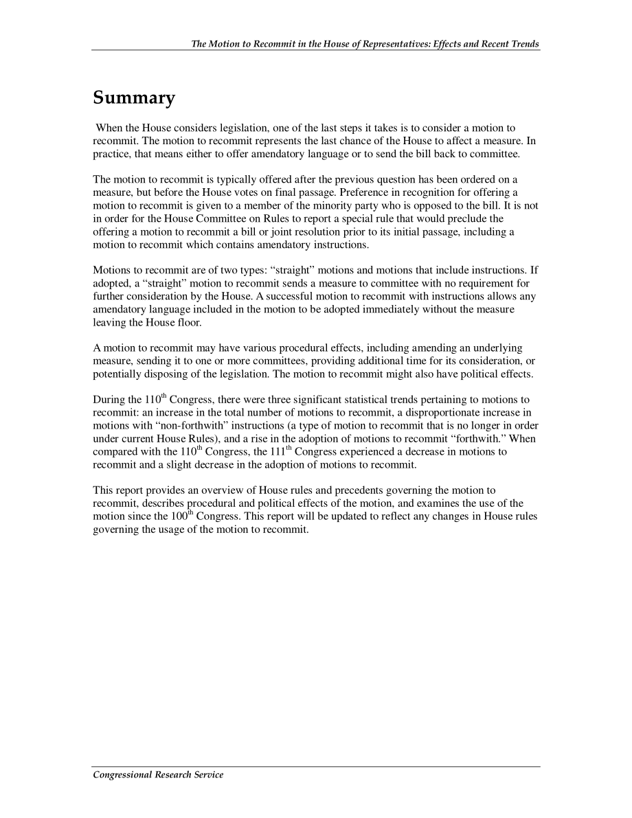 [20110124]RL34757_众议院再次承诺的动议：影响和近期趋势.pdf_第2页