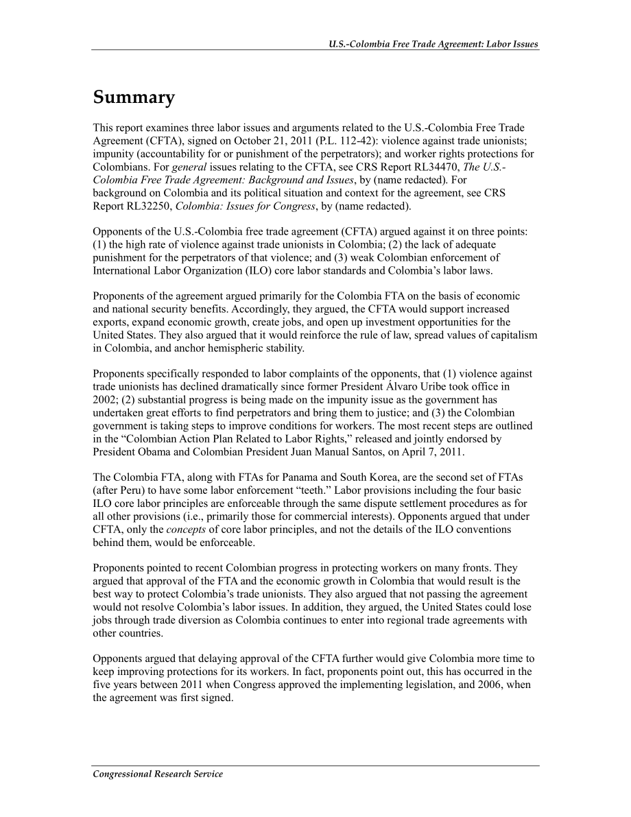 [20120104]RL34759_美国-哥伦比亚自由贸易协定：劳工问题.pdf_第2页