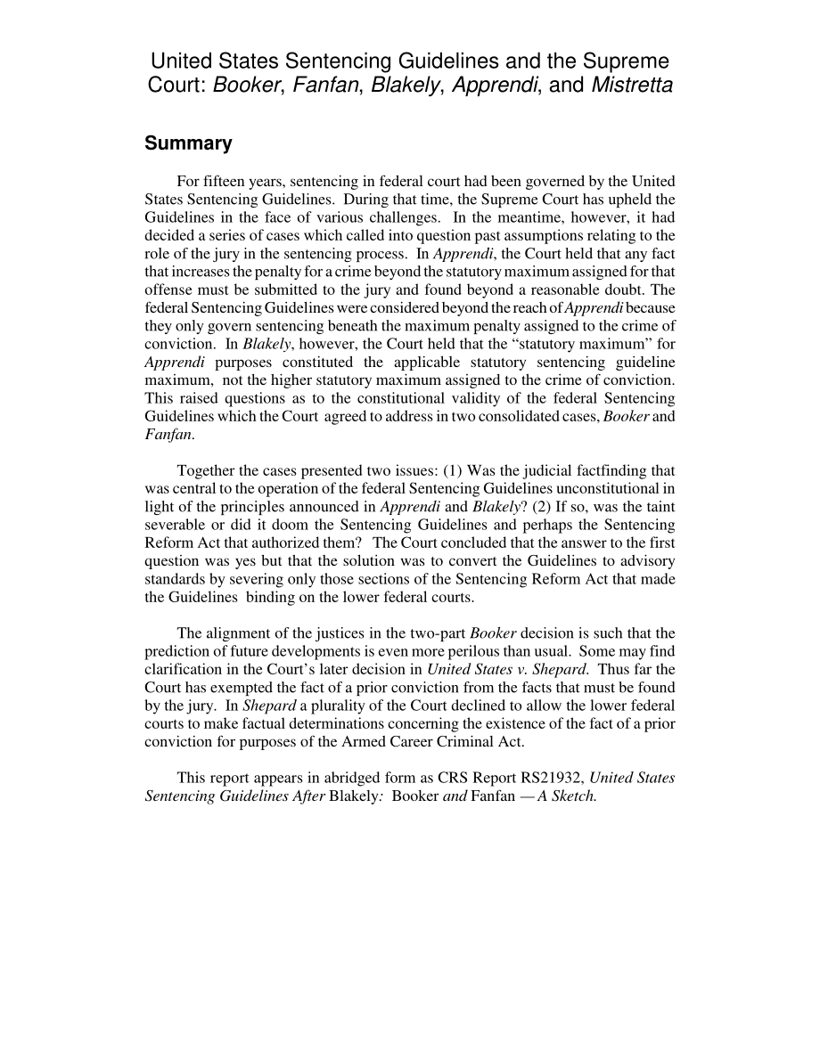 [20050321]RL32573_美国量刑指南和最高法院：Booker、Fanfan、Blakely、Apprendi和Miretta.pdf_第2页