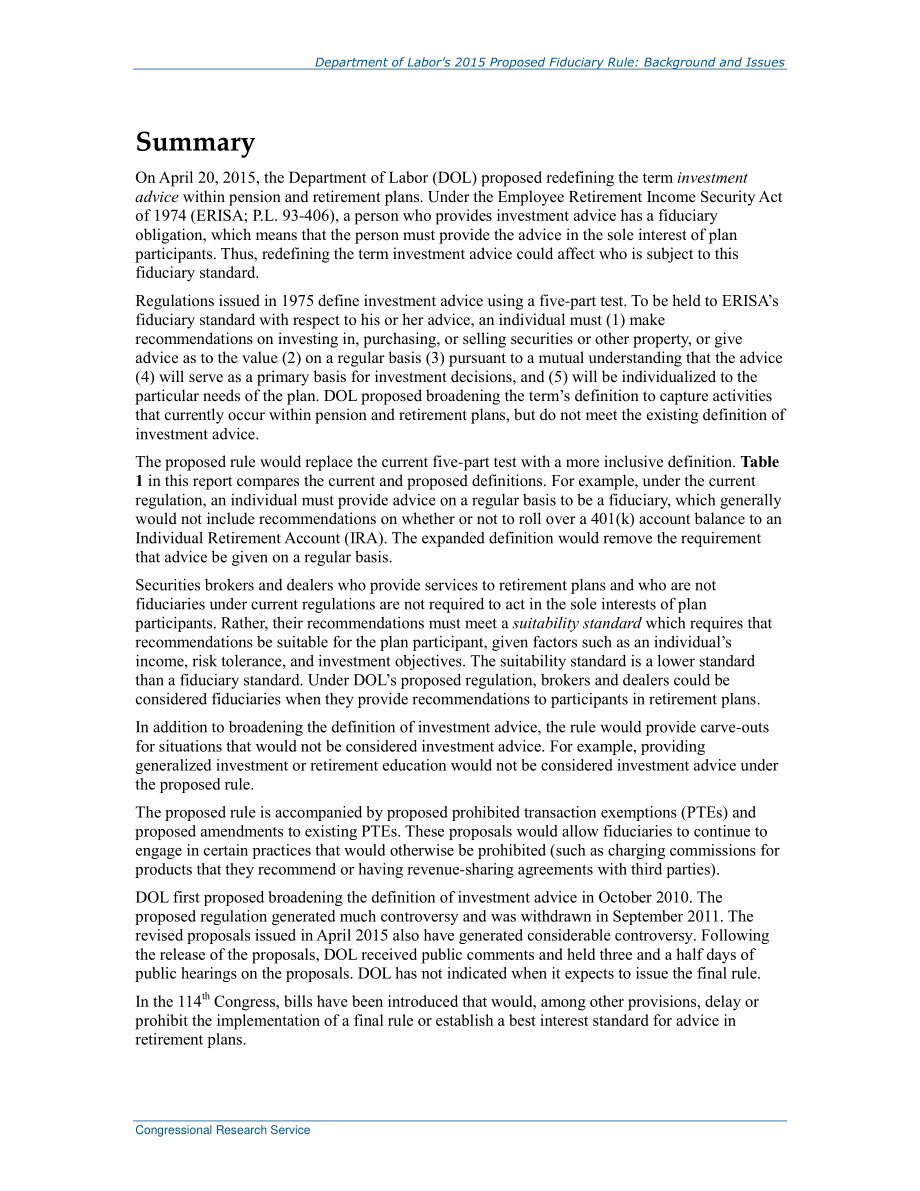 [20160401]R44207_劳工部2015年拟定的信托规则：背景和问题.pdf_第2页