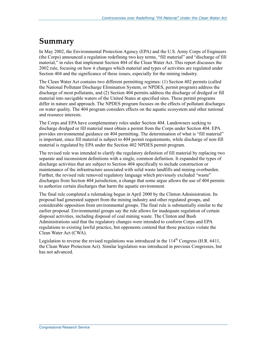 [20161213]RL31411_关于根据《清洁水法》重新定义“填充材料”的争议.pdf_第2页