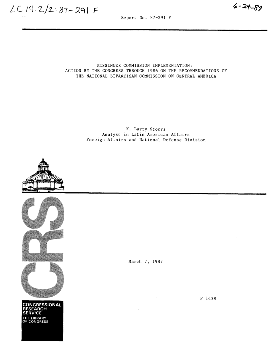 [19870307]87-291F_基辛格委员会的实施：1986年国会根据中美洲国家两党委员会的建议采取的行动.pdf_第1页