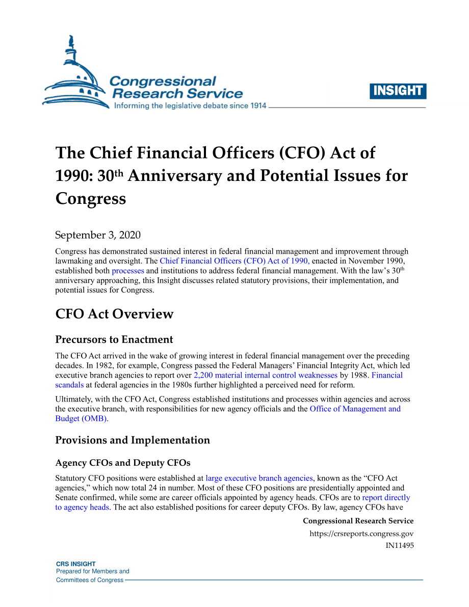 [20200903]IN11495_1990年首席财务官（CFO）法案：国会30周年纪念和潜在问题.pdf_第1页