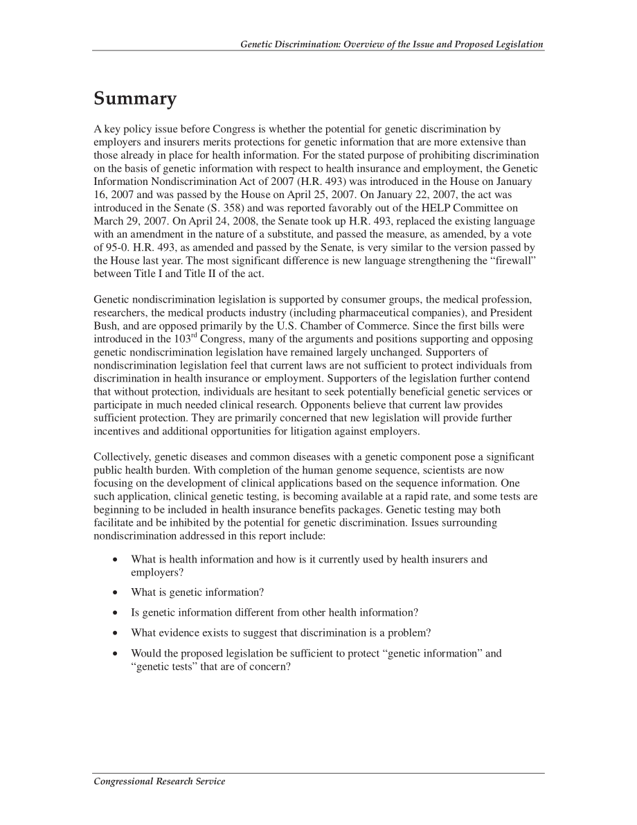 [20080425]RL33903_遗传歧视：问题和拟议立法概述.pdf_第2页