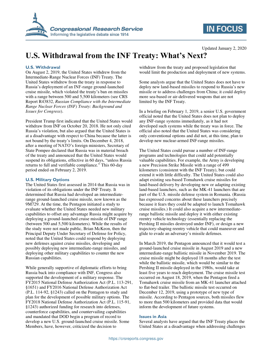[20200102]IF11051_美国退出中导条约：下一步是什么？.pdf_第1页