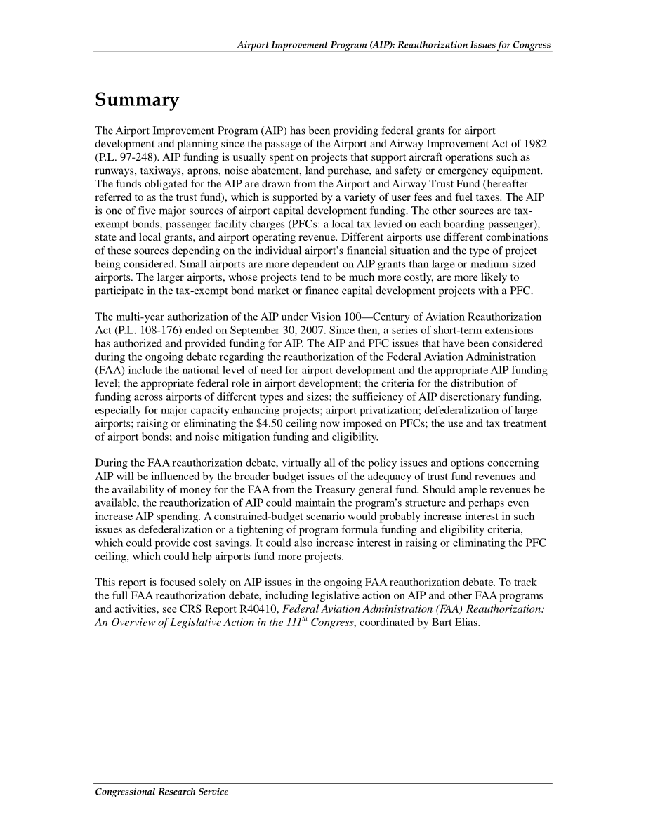 [20100127]R40608_机场改善计划（AIP）：国会的重新授权问题.pdf_第2页