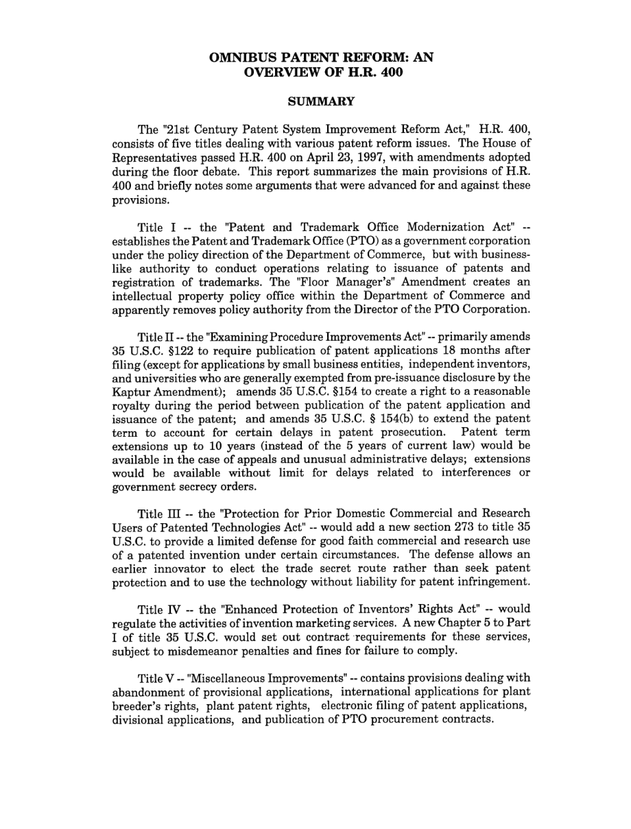 [19970514]97-336_综合专利改革：H.R.概述400.pdf_第2页