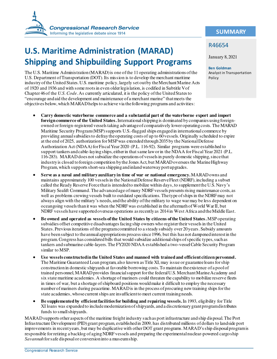 [20210108]R46654_美国海事局（MARAD）航运和造船支持计划.pdf_第2页