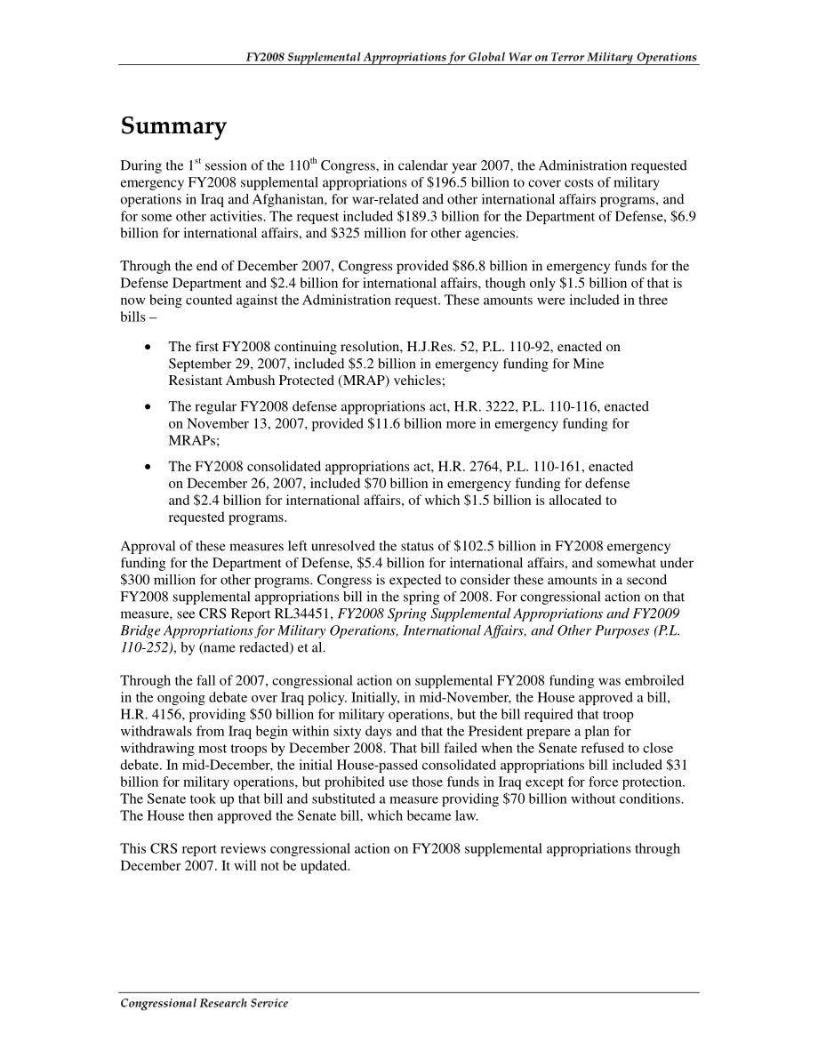 [20080423]RL34278_2008财年全球反恐战争军事行动、国际事务和其他用途追加拨款.pdf_第2页