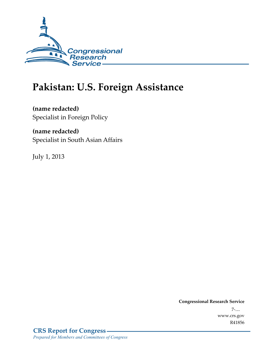 [20130701]R41856_巴基斯坦：美国对外援助.pdf_第1页