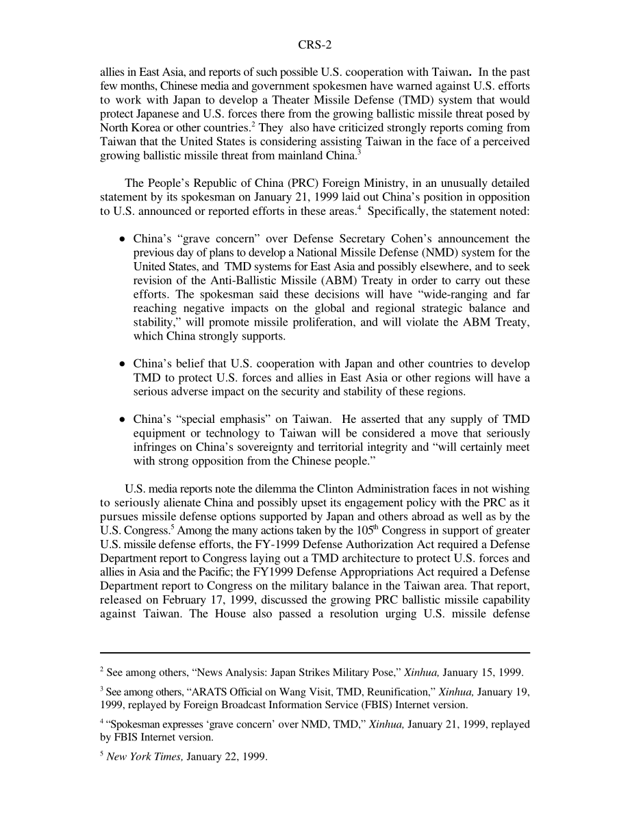 [19990317]RS20031_中美导弹防御计划：反应和影响.pdf_第2页