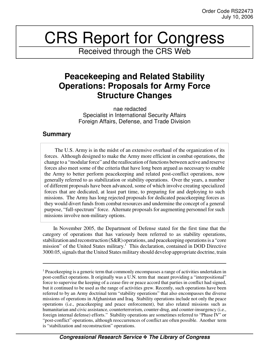 [20060710]RS22473_维持和平及相关稳定行动：陆军部队结构变更建议.pdf_第1页