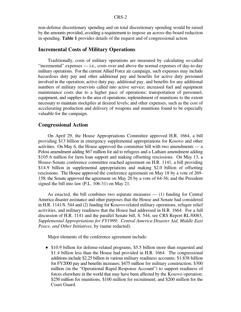 [19990603]RS20161_科索沃军事行动：成本和国会资金行动.pdf_第2页