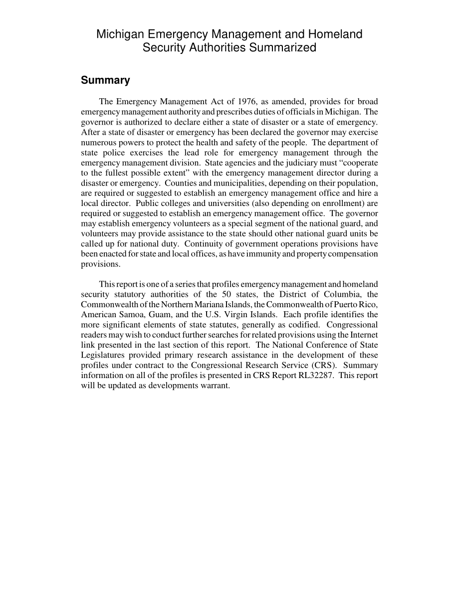 [20040323]RL32326_密歇根州应急管理和国土安全局总结.pdf_第2页
