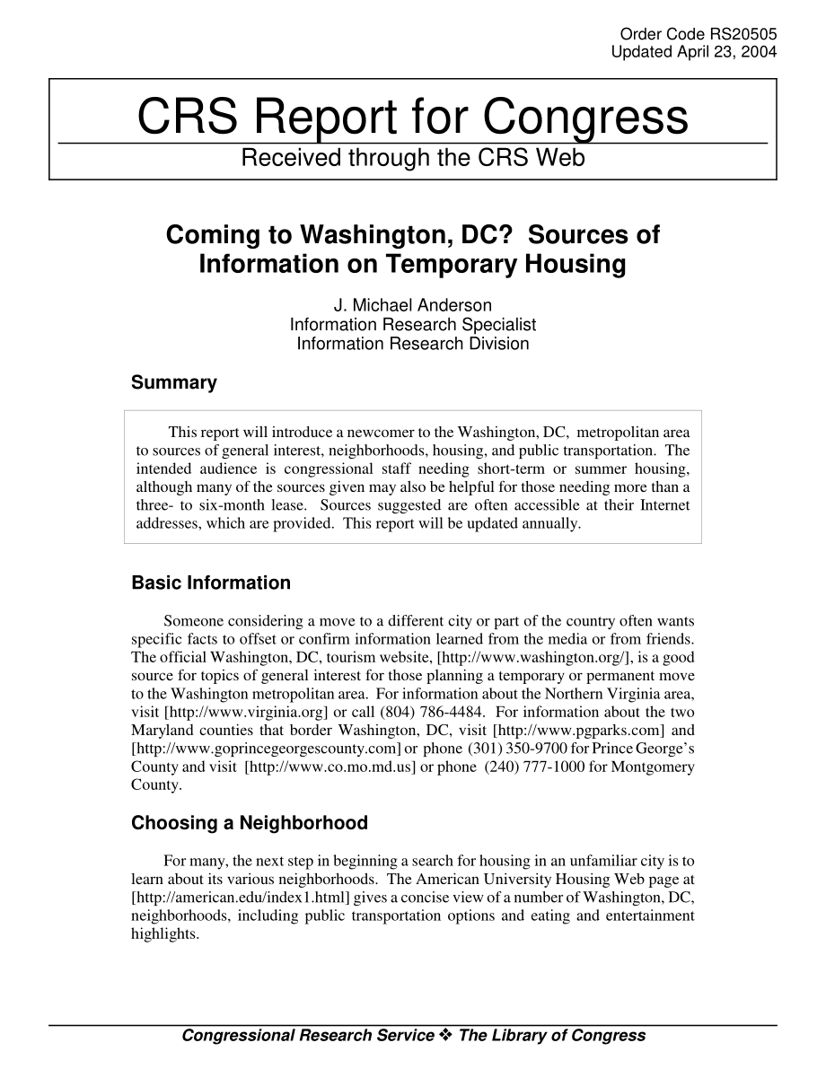 [20040423]RS20505_来华盛顿特区？临时住房信息来源.pdf_第1页