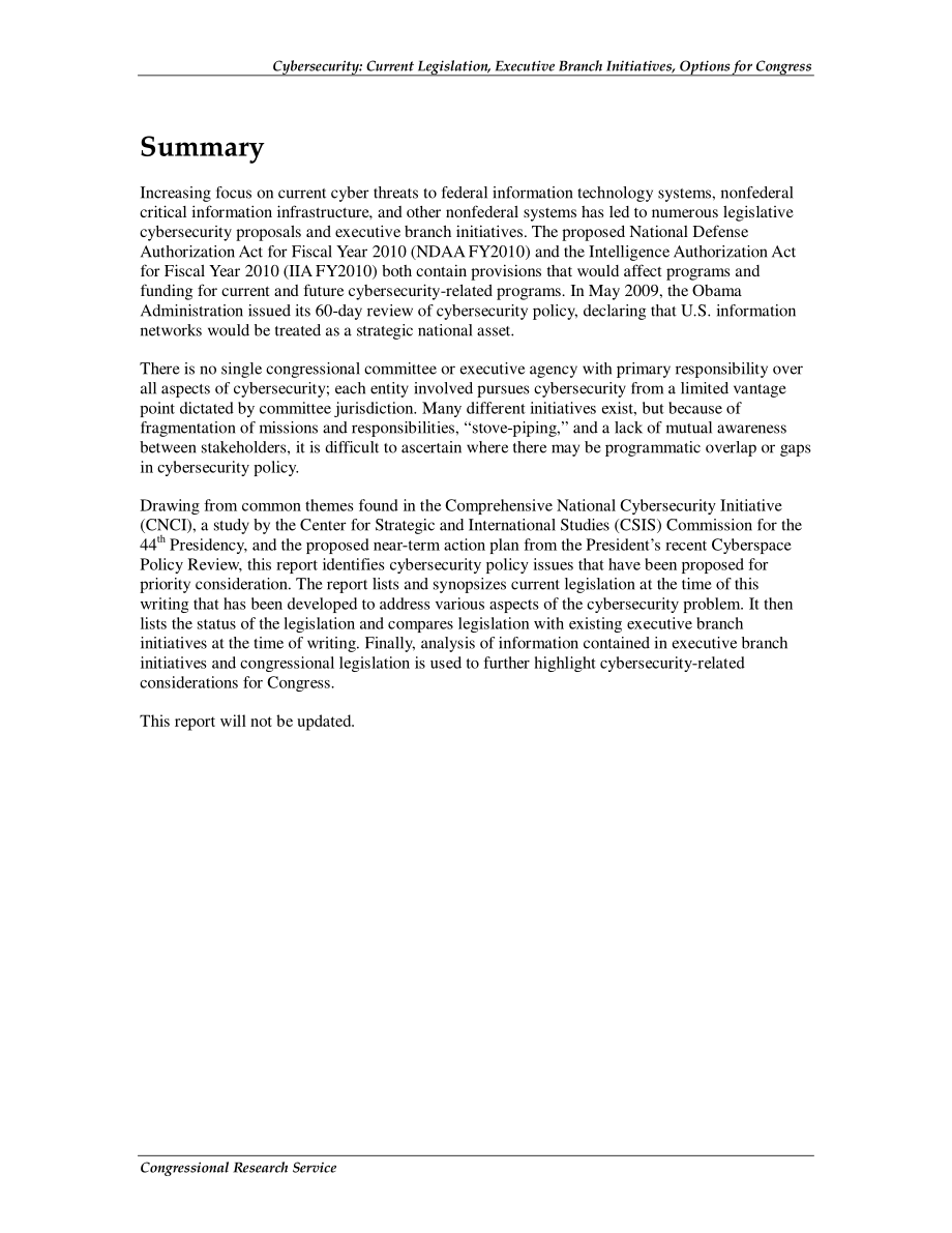 [20100112]R40836_网络安全：当前立法、行政部门举措和国会选项.pdf_第2页